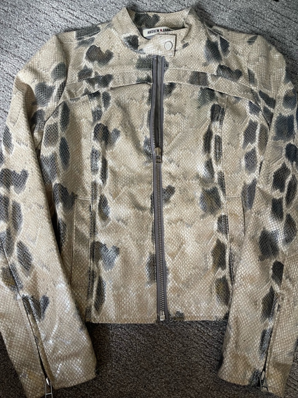 Andrew Charles Metallic Snake-Print Zip Front Jacket - Women Sz Small